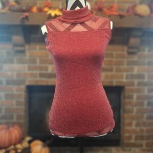 Red Sleeveless Slim fit Glitter Tank Top